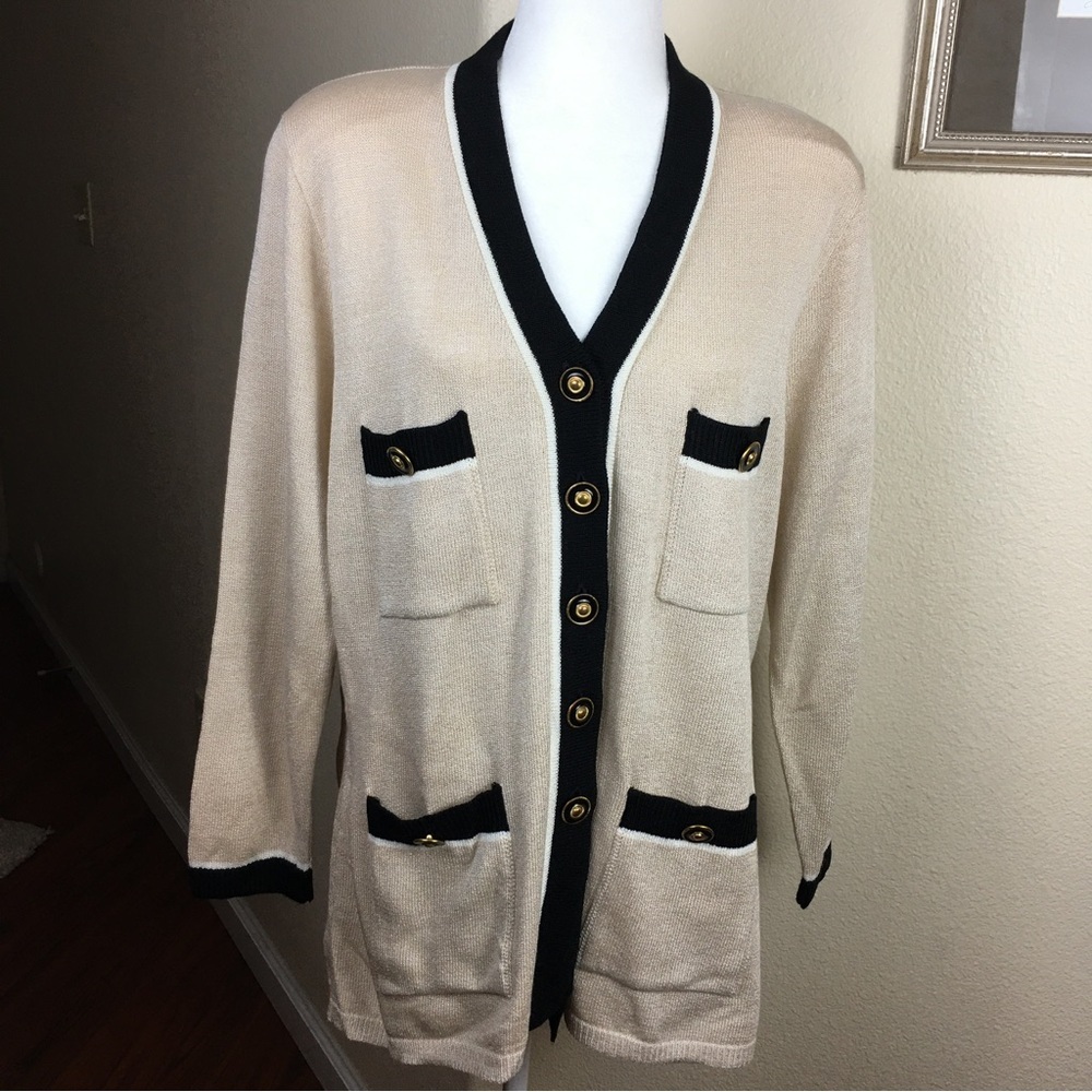 San Remo By Laura Knits Women’s VTG Button Front Sweater Cardigan Beige Size L